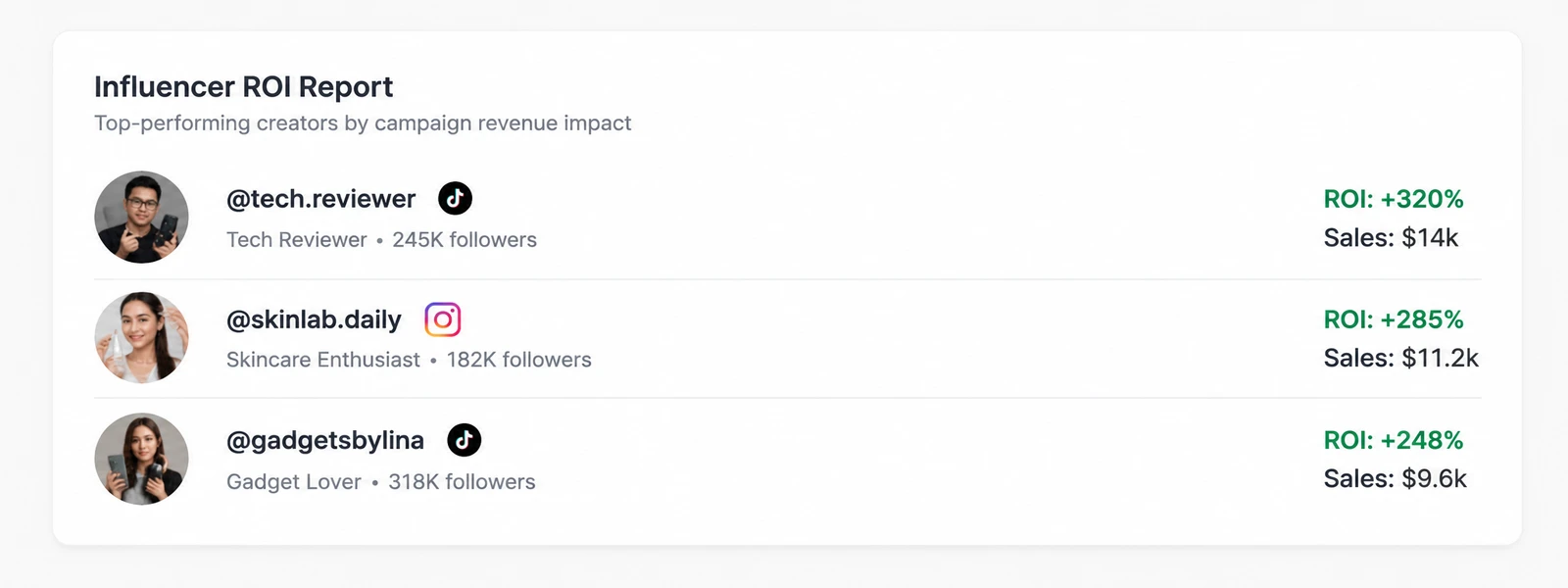 Influencer ROI report